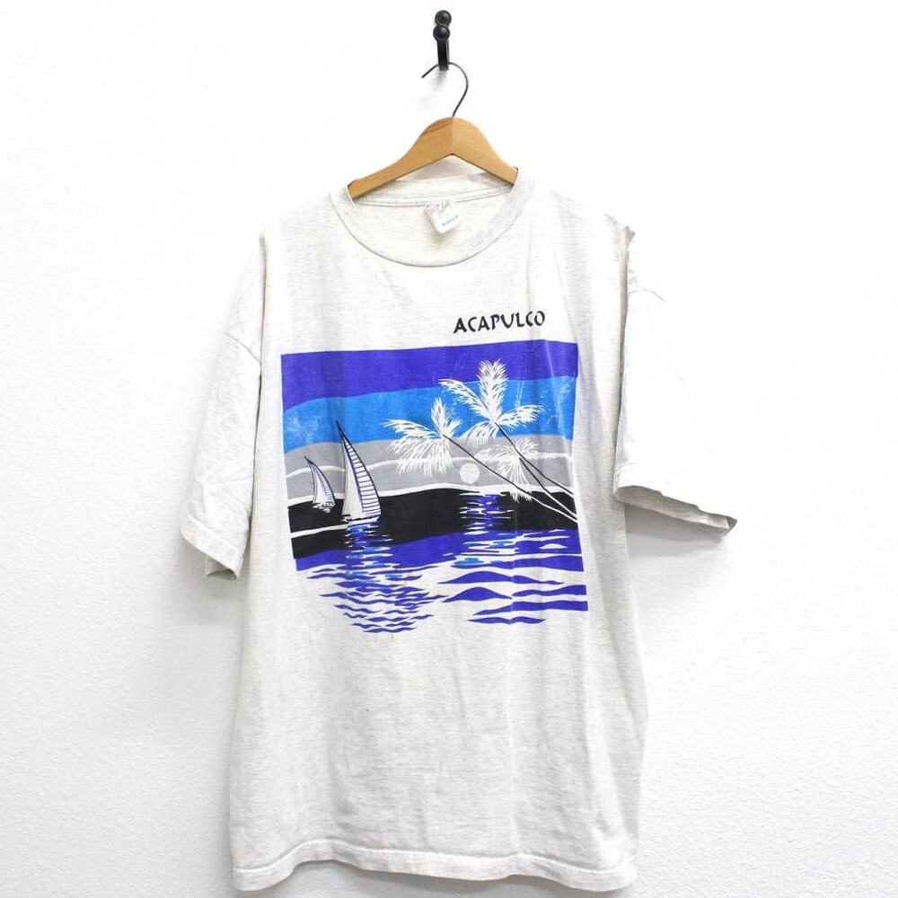 Vintage 90s Acapulco Mexico T-Shirt Men’s 2XL Gray Travel Souvenir